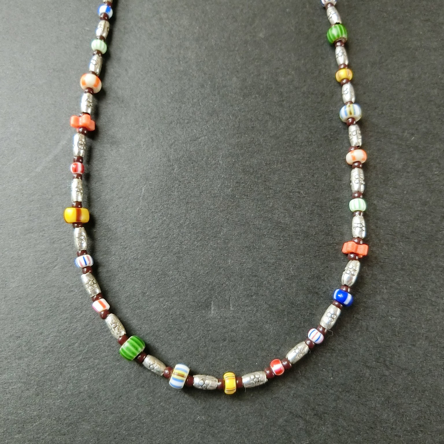 *2way*アンティークビーズとカレンシルバーのロングネックレス／ブレスレット