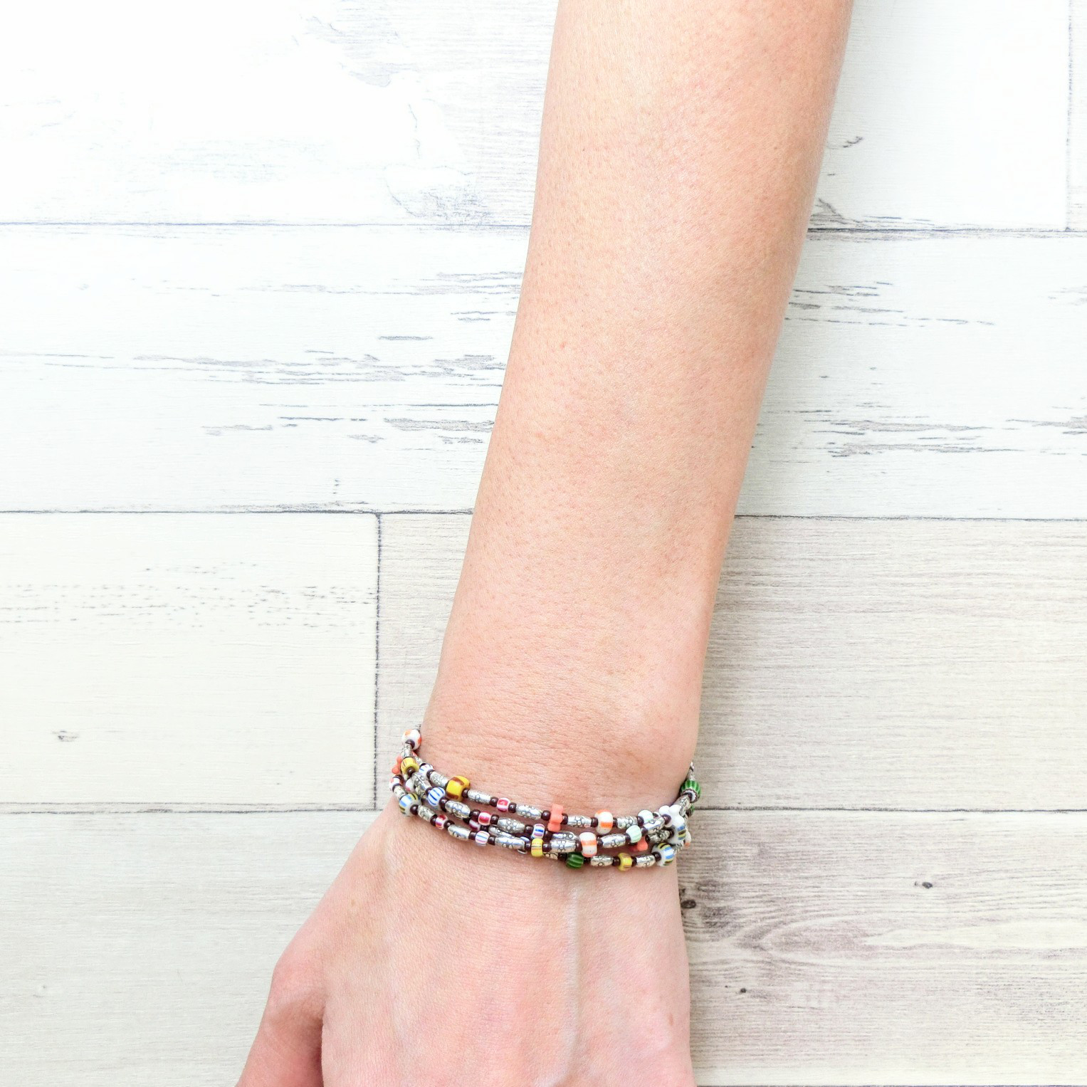 *2way*アンティークビーズとカレンシルバーのロングネックレス／ブレスレット