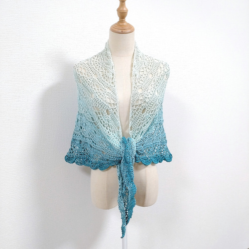 三角ショール　バレエショール　ブルー系　コットン100％　手洗・年中使用可　人気 三角ショール バレエショール ブルー系 コットン100％ 手洗・年中使用