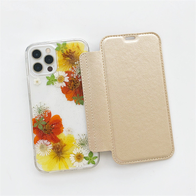 iPhone17Pro/17ProMax/16e/GalaxyS26 キバナコスモス 押し花ケース 手帳型ケース