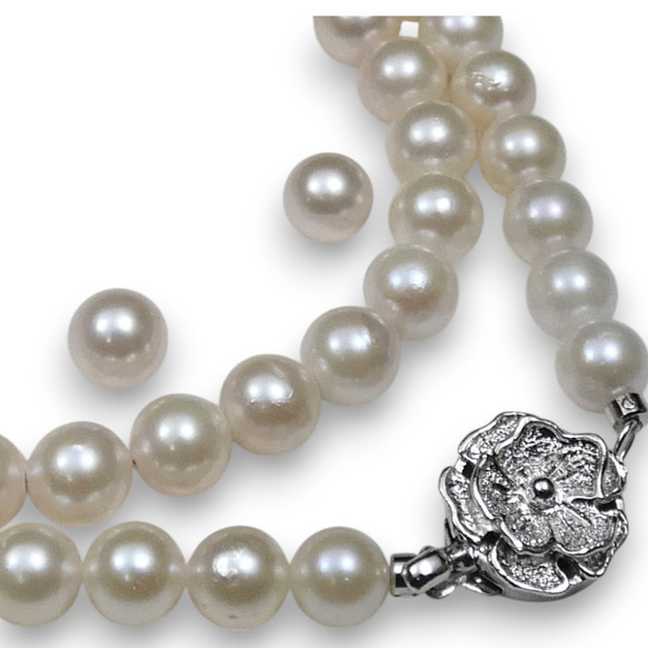 2連 パールネックレス あこや真珠 silver 照り ツヤ. 2連 パールネックレス あこや真珠 silver 照り ツヤ