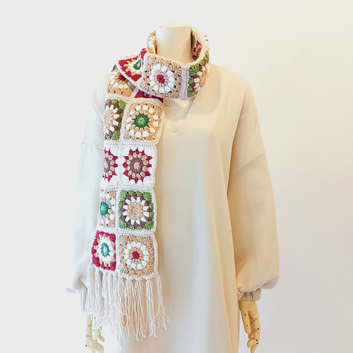 翌日発送】クロシェニットマフラーオフホワイト マフラー homepeople