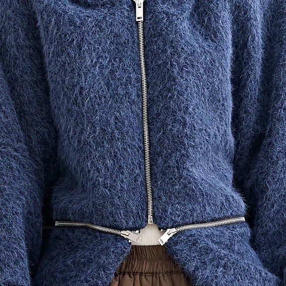 好みの着方が出来るウエストファスナー仕様☆シャギーパーカー ブラック 9枚目の画像