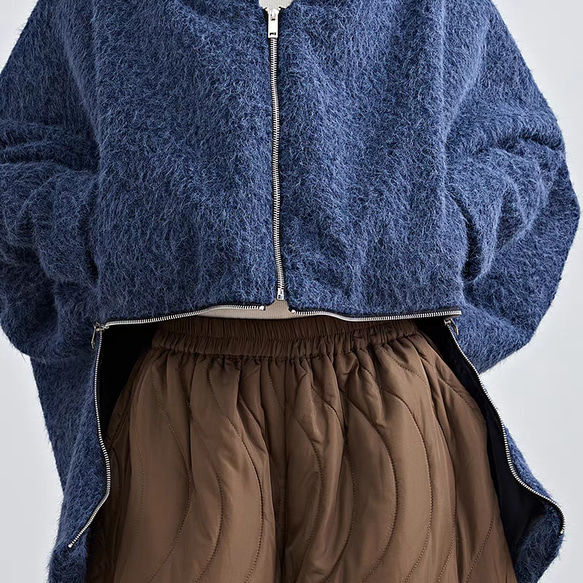 好みの着方が出来るウエストファスナー仕様☆シャギーパーカー ブラック 7枚目の画像