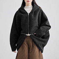 好みの着方が出来るウエストファスナー仕様☆シャギーパーカー ブラック 1枚目の画像