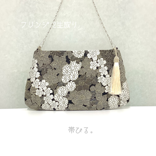 博多献上柄帯リメイク アイボリー✕ゴールド バネハンドルバッグ 博多献上柄帯リメイク アイボリー✕ゴールド バネハンドルバッグ
