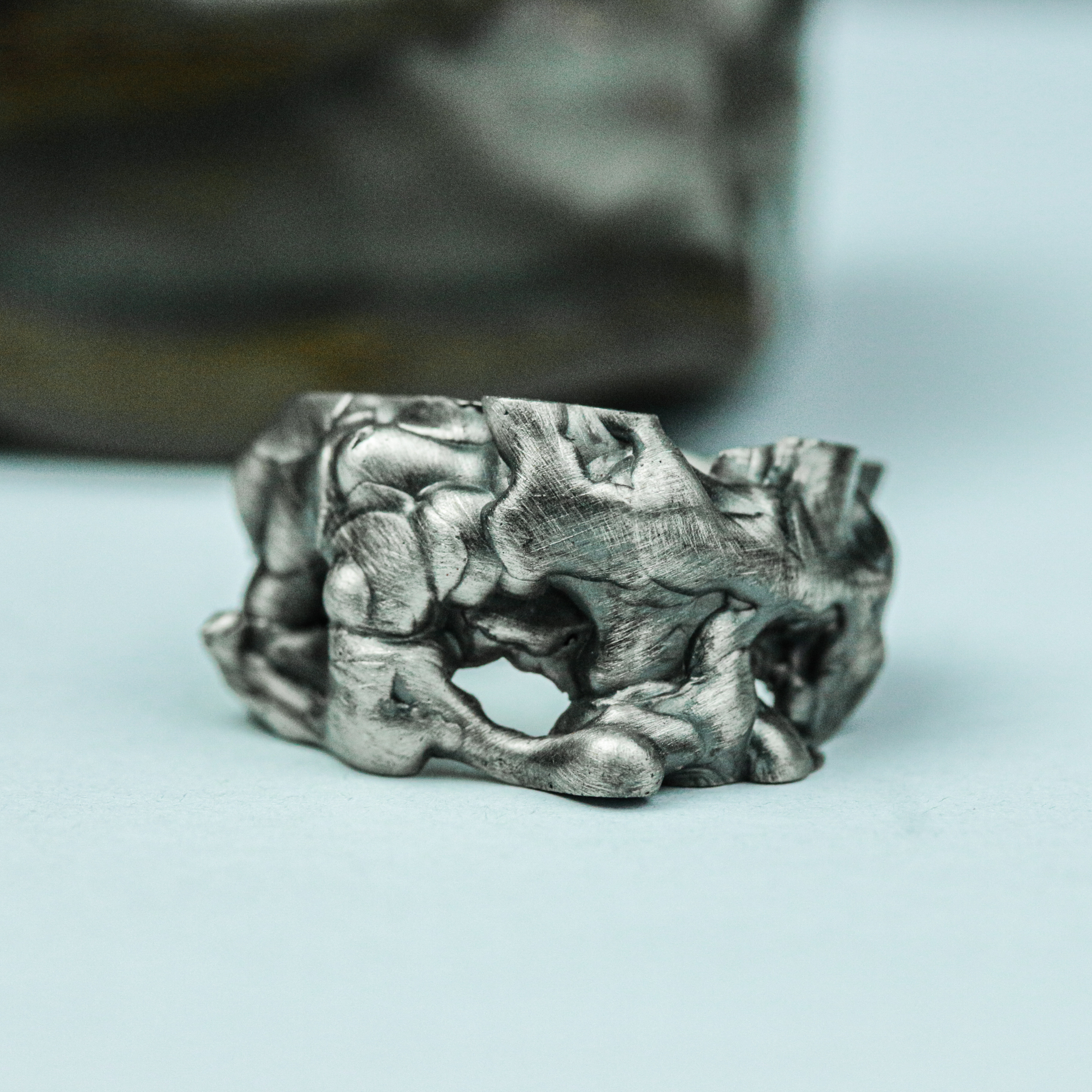 ラスティック・ウェーブ・シルバー・リング、うねるウェーブ・シルバー・リング、オーガニック・ウェーブ・シルバー・リング、ハ