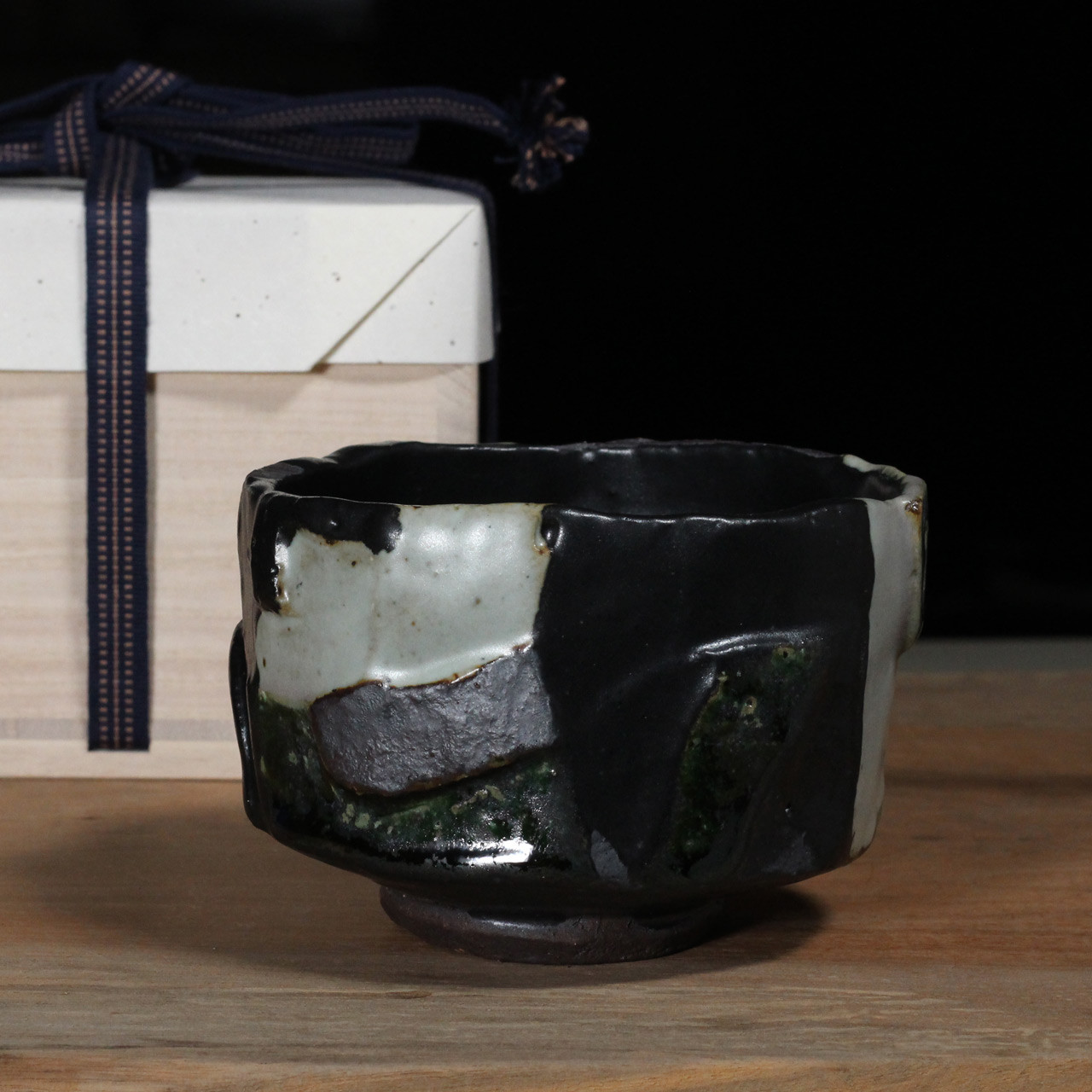 黒釉 塗り分け抹茶椀】mat222（J）和食器 陶芸 美濃焼 茶道具 抹茶茶碗