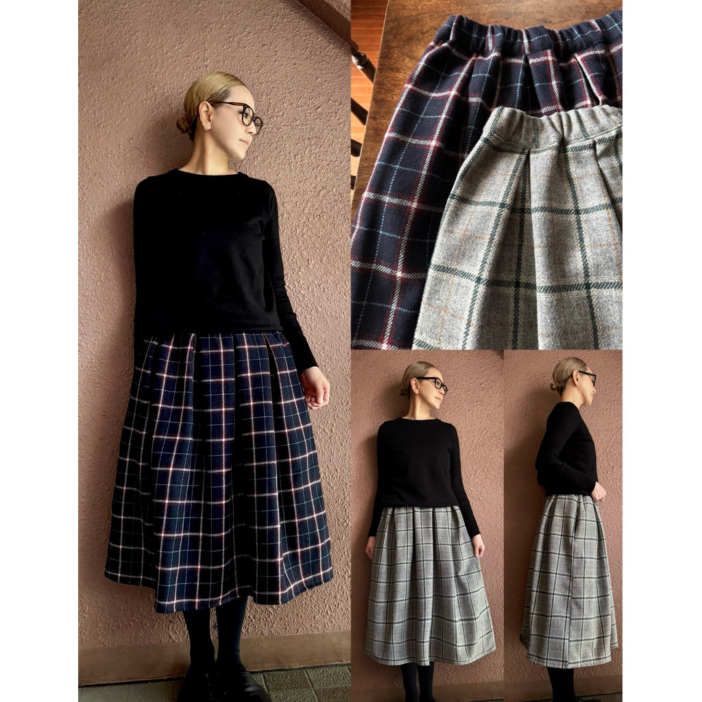 RATA❤️ミモレ丈❣️長さ選べる❤️スッキリ綺麗な腰回り❣️大人のフレアスカート❤️暖かウールのタータンチェック❤️