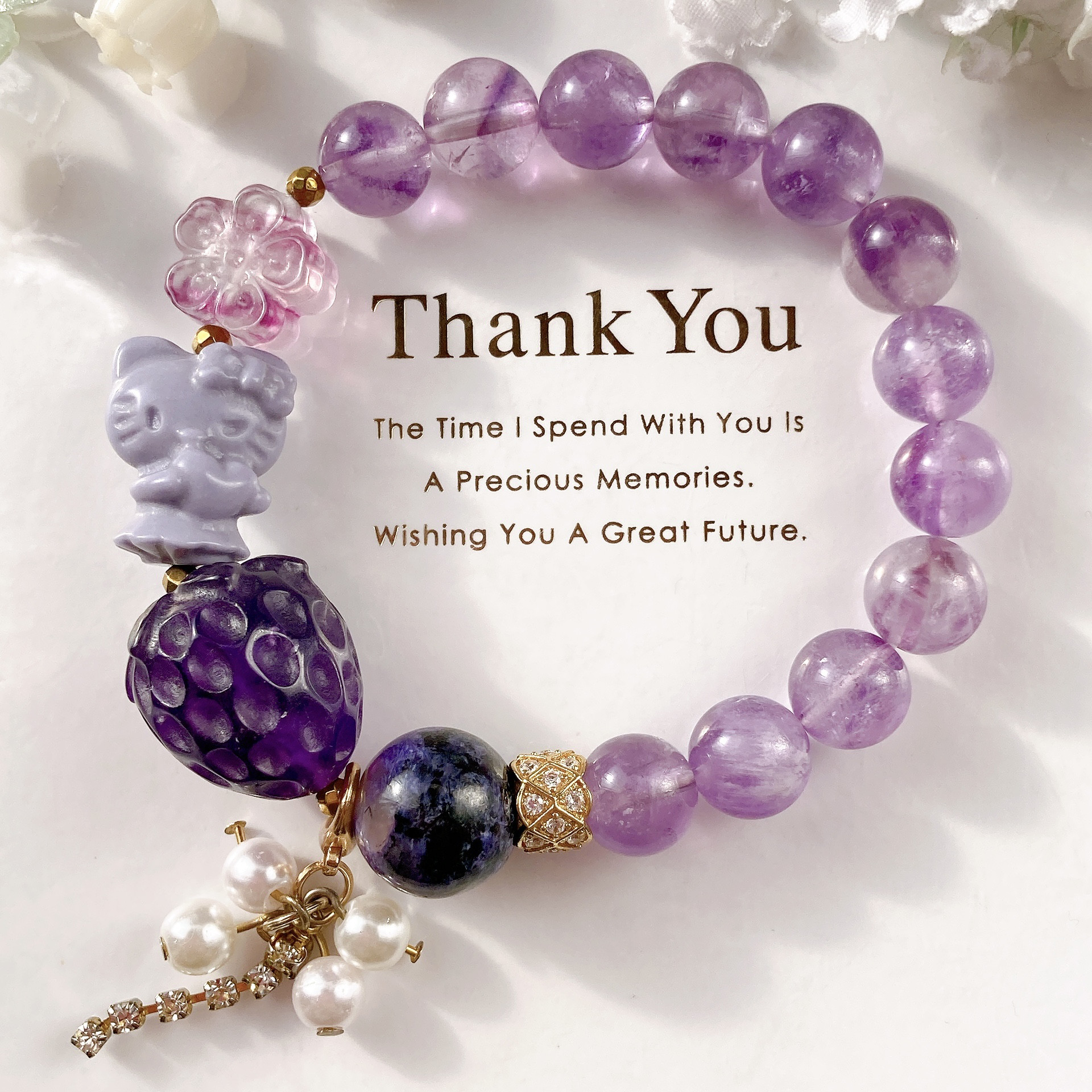 ˚✧₊⁎一点のみ˚✧₊⁎アラシャン猫ちゃん大粒アメジスト苺ちゃん大粒チャロアイト天然石ブレスレット