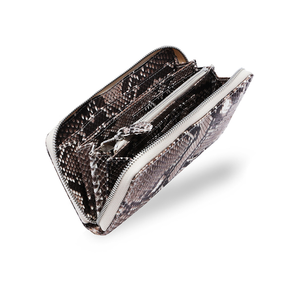新品 ダイヤモンドパイソン本革 無双仕立て 長財布 小銭入れ付き シルバー 蛇革 2025年 ファッション 新品 ダイヤモンドパイソン本革 無双仕立て長財布