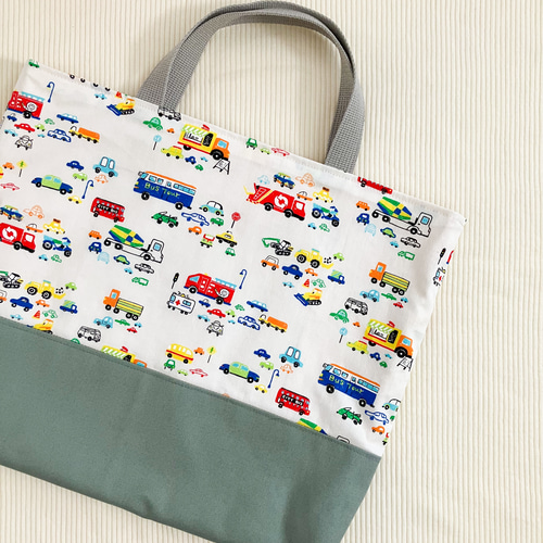 【オーダーメイド】入園入学グッズ　水色働く車柄 オーダーメイド】入園入学グッズ 水色働く車柄