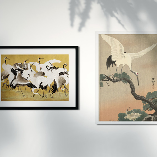 鶴と雛日本画アートポスター☆松の木お正月結婚式浮世絵和柄和室