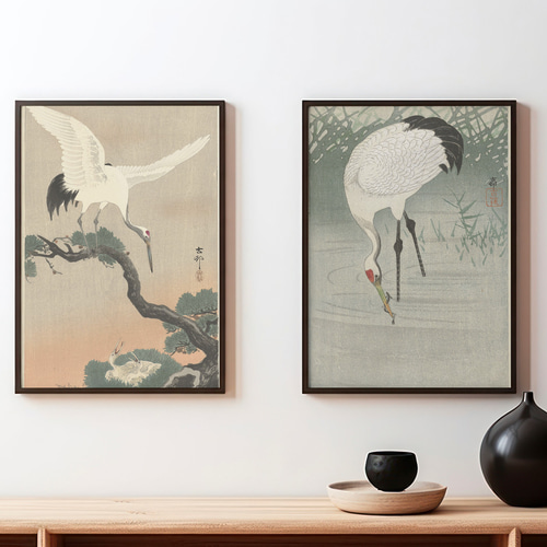 鶴と雛日本画アートポスター☆松の木お正月結婚式浮世絵和柄和室