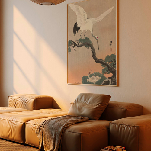 鶴と雛日本画アートポスター☆松の木お正月結婚式浮世絵和柄和室