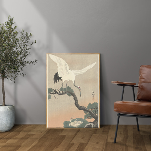 鶴と雛日本画アートポスター☆松の木お正月結婚式浮世絵和柄和室