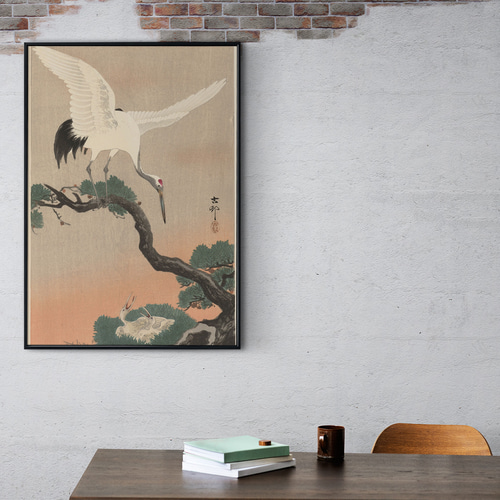 鶴と雛日本画アートポスター☆松の木お正月結婚式浮世絵和柄和室
