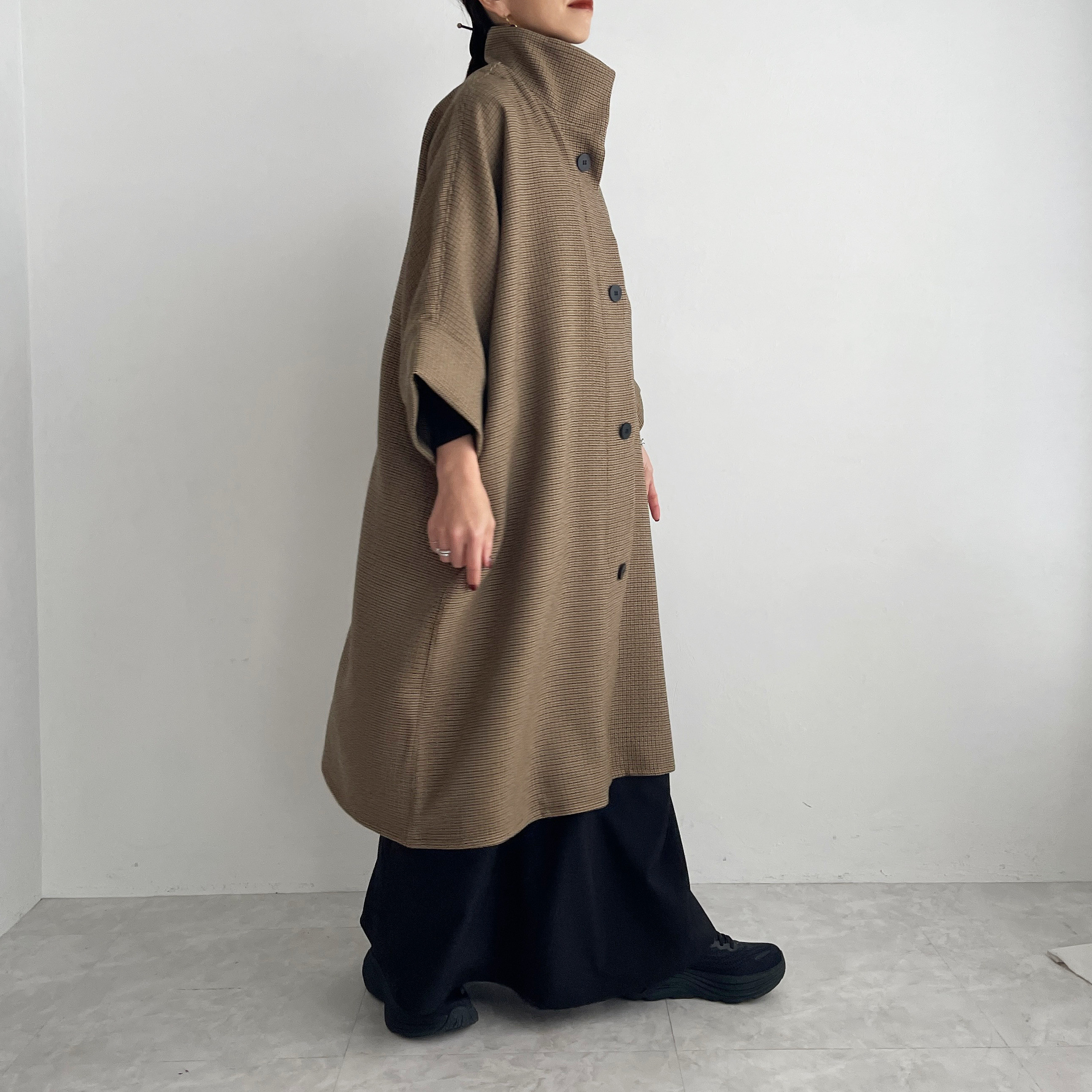 ハイネックチェックコート(brown)