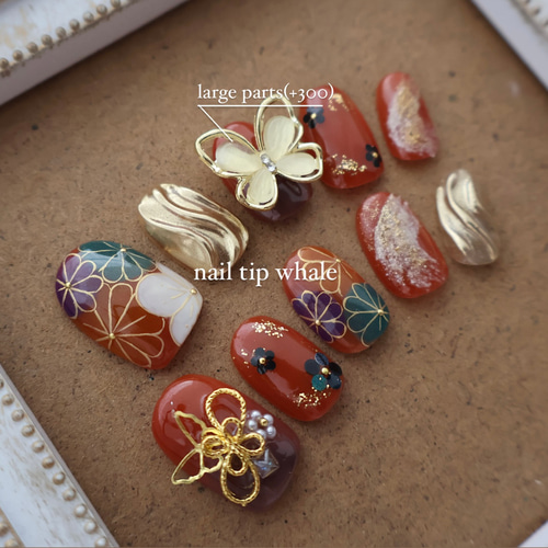 ネイルチップ サイズオーダー 袴 卒業式 花 和装 結婚式 手描き 振袖