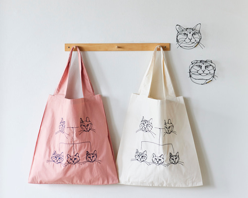 ＋HAyU fabric -Twin Tote bags- トートバッグ ～ニャンコ家系図