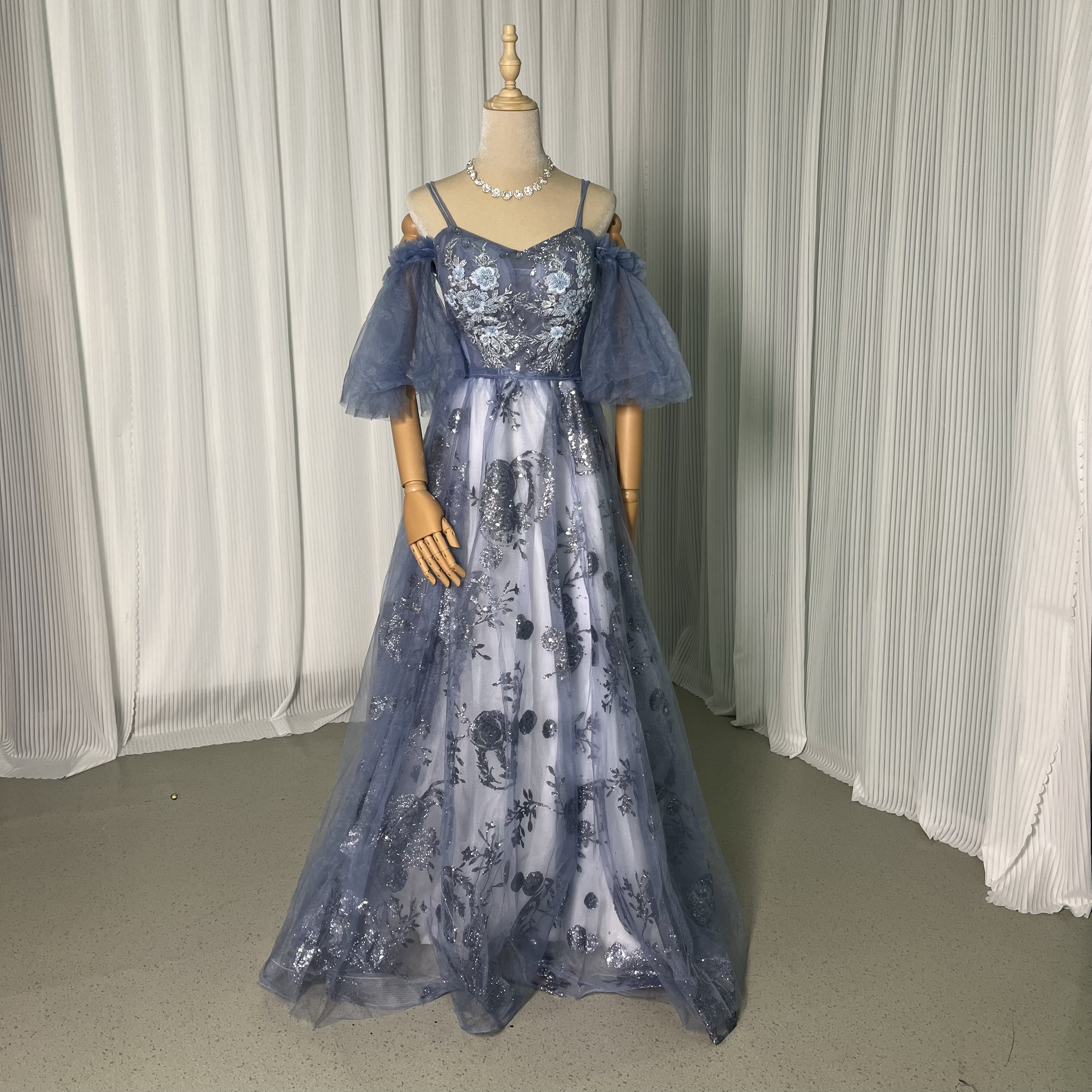 送料無料！ カラードレス ロングドレス 水色 二次会 パーティードレス 花嫁