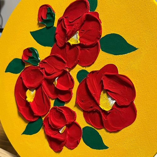 Roses 絵画原画 アクリル画テクスチャーアート 原画 バラ 春うららか 15㎝角 アクリル画 手描き 淡い黄色 幸せ 花