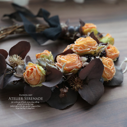 花の額装 オーバルリース -Dried Apricot Roses リース ATELIER
