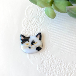 ぶち猫・顔ブローチ （ 七宝焼 ブチ猫 顔 ガラス ）2 ブローチ まめ