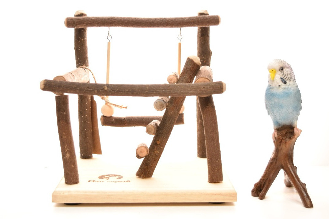 小鳥のあそび場 Sサイズ「【天然木・無農薬】自然採取木材を使用したバードトイ、バードジム 手作り一点もの 愛鳥安全第一」