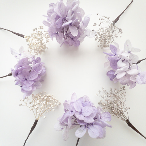 1500円 本物花 パープル髪飾り プリザーブドフラワー 卒業 入学 ブライダル 髪飾り ライラック 薄紫色 成人式 卒業式 ヘアパーツ プリザーブド