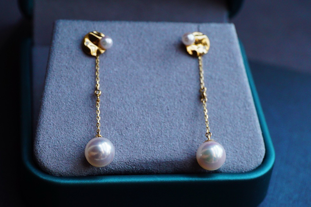 「富」K18 天然アコヤ真珠　健康・無垢・長寿・富・純潔・円満・完成　 ピアス