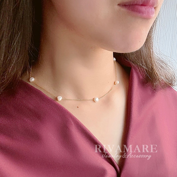 本真珠　真珠　ネックレス　グラデーション　パール　木箱付き　ナチュラル淡水パール バロックパール 約7mm ステーションネックレス 淡水パール