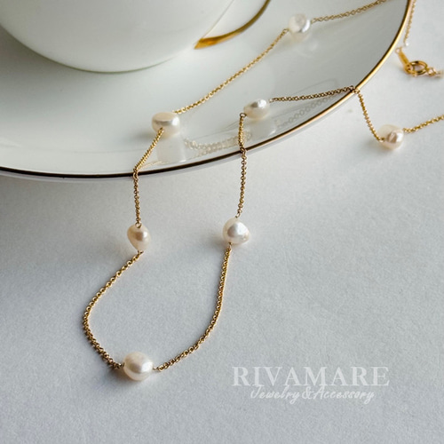 バロックパール 約7mm ステーションネックレス 淡水パール ネックレス