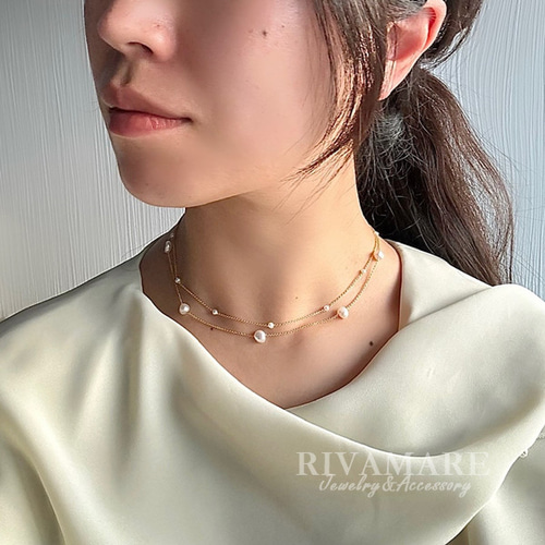 バロックパール 約7mm ステーションネックレス 淡水パール ネックレス