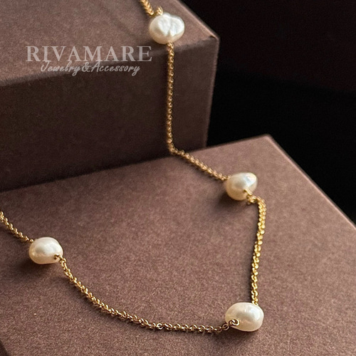 バロックパール 約7mm ステーションネックレス 淡水パール ネックレス