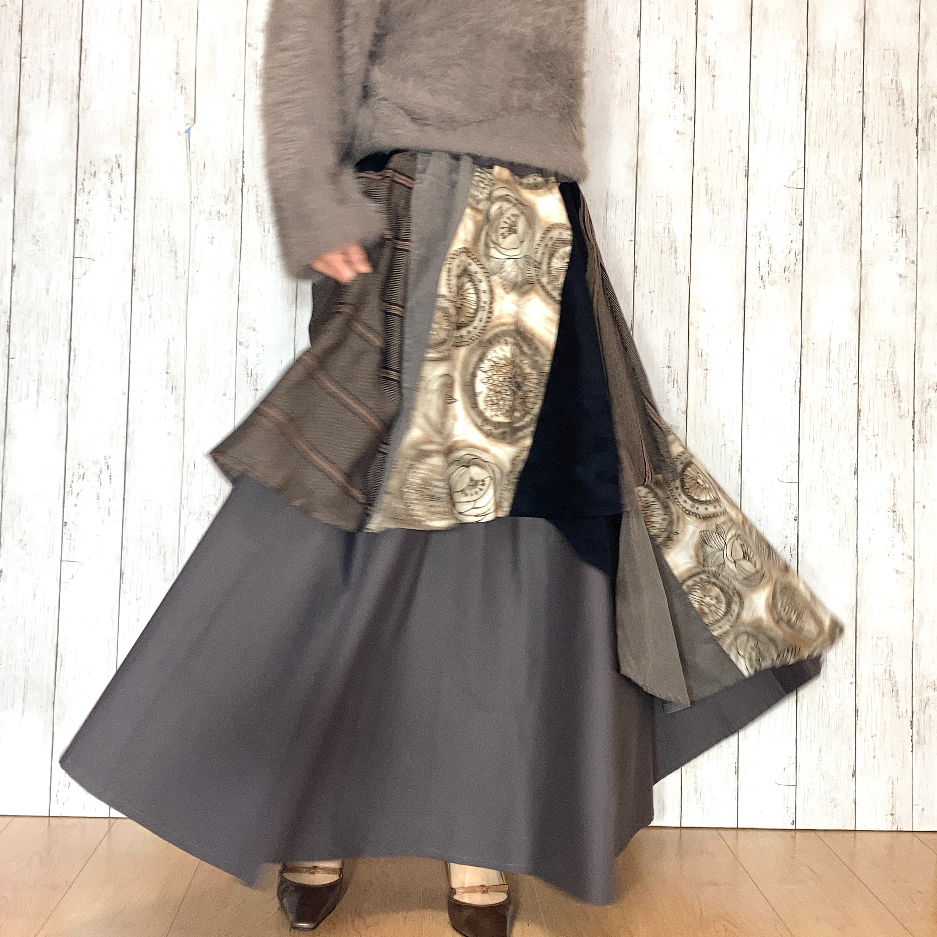 2枚重ねスカート　茶系　by花織［Y2329］