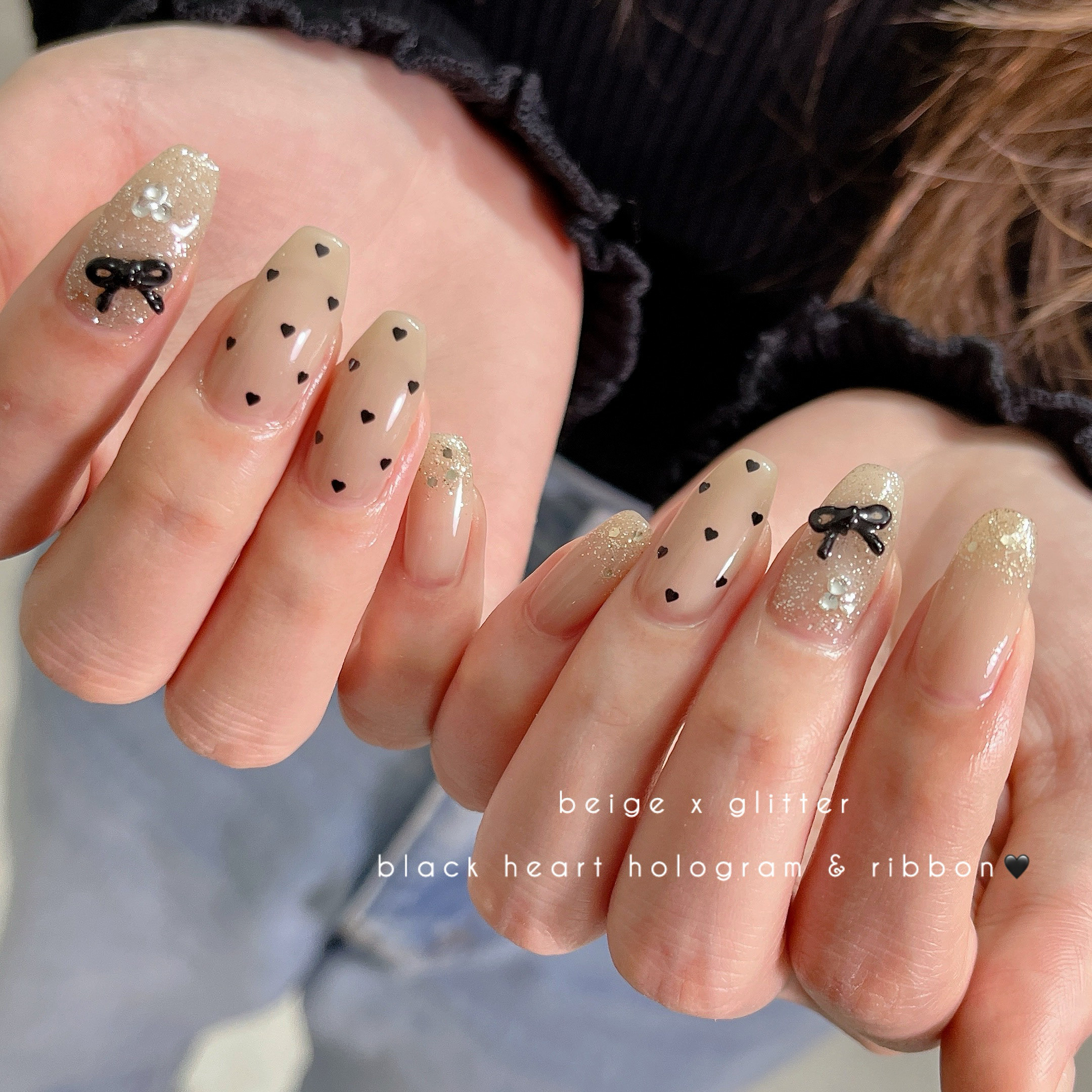 01))フレンチガーリー ネイルチップ ハートネイル 付け爪 白黒 ドットネイル 01))フレンチガーリー ネイルチップ ハートネイル 付け爪 白黒 ドット