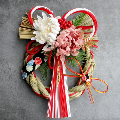 再販ラスト1点☆本しめ縄ふたば水引上品マムお正月しめ縄飾りリース