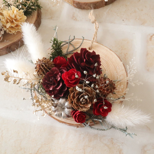 小さな切り株の壁掛け*全3種 クリスマス ドライフラワー プチギフト