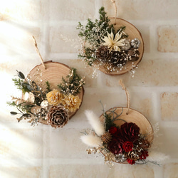 小さな切り株の壁掛け*全3種 クリスマス ドライフラワー プチギフト