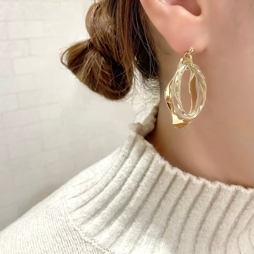 大ぶり クリア×ニュアンスゴールド ピアス / イヤリング ピアス