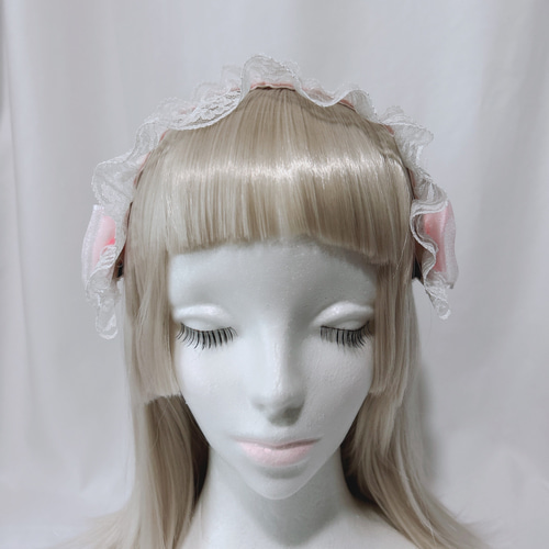 ちりめん レース ヘッドドレス ピンク 和風 和ロリ ロリィタ ちりめん レース ヘッドドレス ピンク 和風 和ロリ ロリィタ