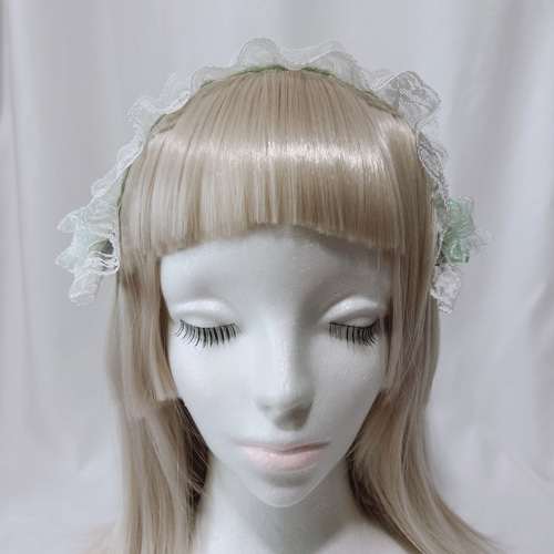 ちりめん レース ヘッドドレス グリーン 緑 和風 和ロリ