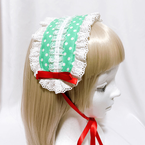 ヘッドドレス 夢見るクリームソーダ グリーン ドット 喫茶 レトロ 緑