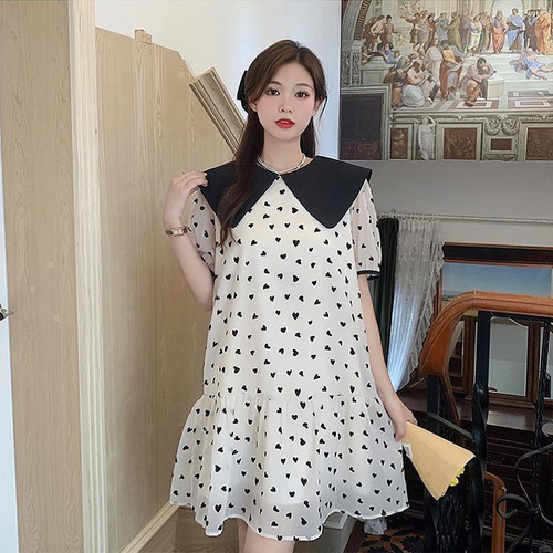 メゾピアノピンク 半袖ワンピース ハート刺繍 メゾピアノピンク 半袖