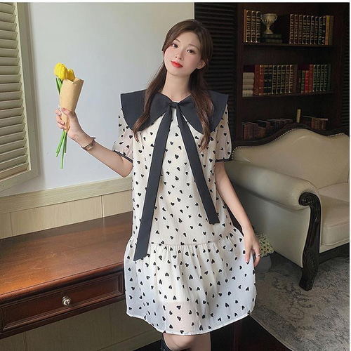 大きいサイズ レディース 春 夏 ハート柄 ワンピース 新品 半袖  