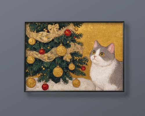 絵画 | イラストポスター 351☆ 【猫の楽しいクリスマス】 絵画 アカザ