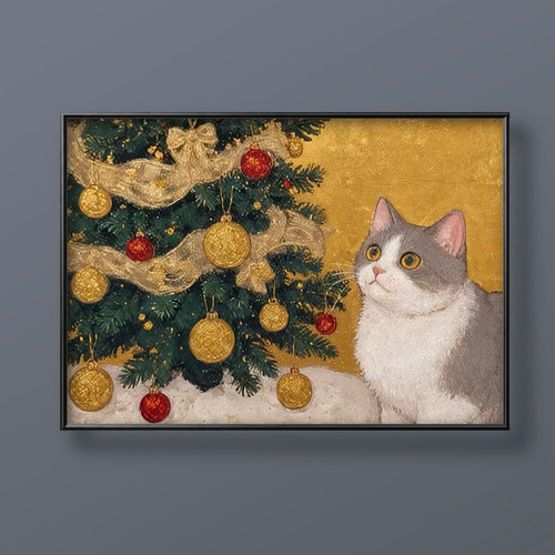 絵画 | イラストポスター 351☆ 【猫の楽しいクリスマス】 絵画 アカザ