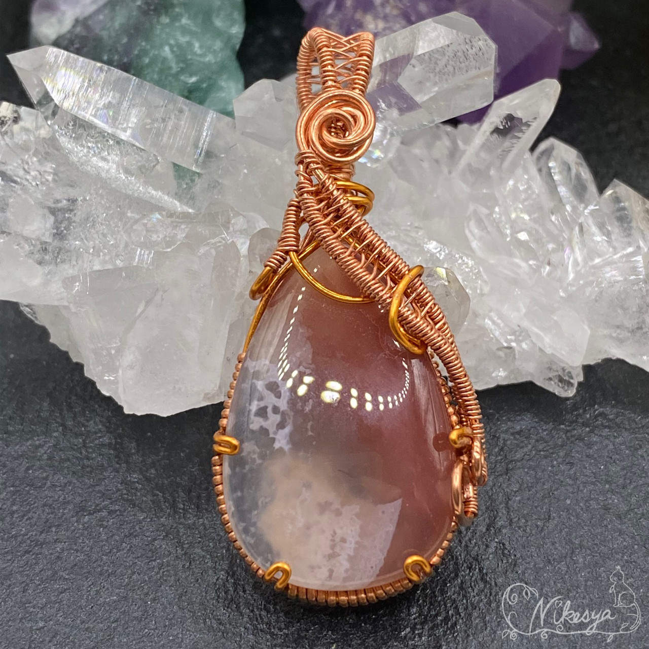 レッドボツワナアゲートのペンダントトップ【ワイヤーアクセサリー】【送料無料】