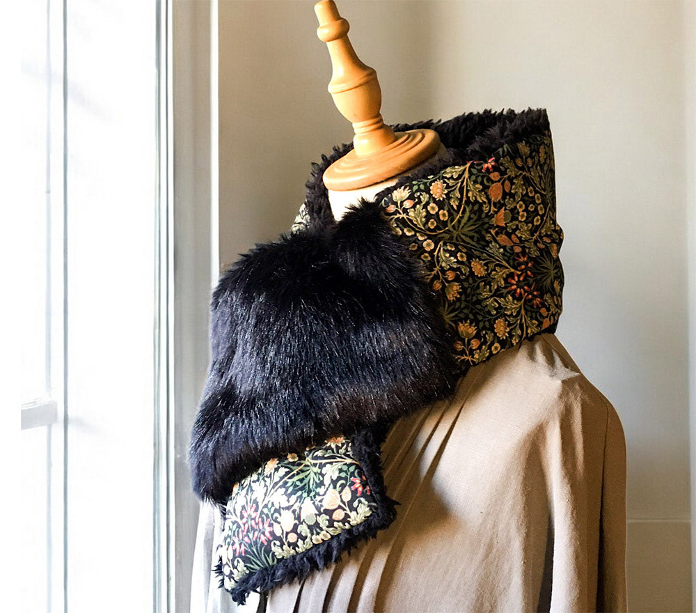 ◆モリス　ヒヤシンス＆発熱ファーのふわもこマフラー◇ファー2色から